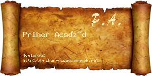 Priher Acsád névjegykártya